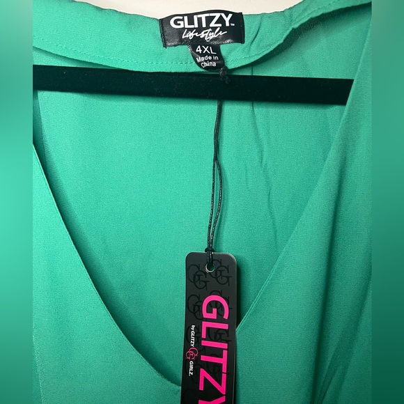 NWT Glitzy Girlz Boutique Green Dress Blouse/Shirt, Plus Size - Picture 2 of 5